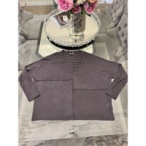 H by Bordeaux Women’s Light V-Neck Mixed Texture Pullover Purple‎ XL